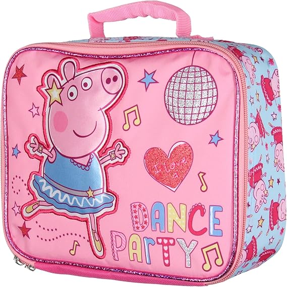 AI ACCESSORY INNOVATIONS Peppa Pig Lunch Box Glitter Dance Party Insulated Lunch Bag Lunch Tote For Kids - 1