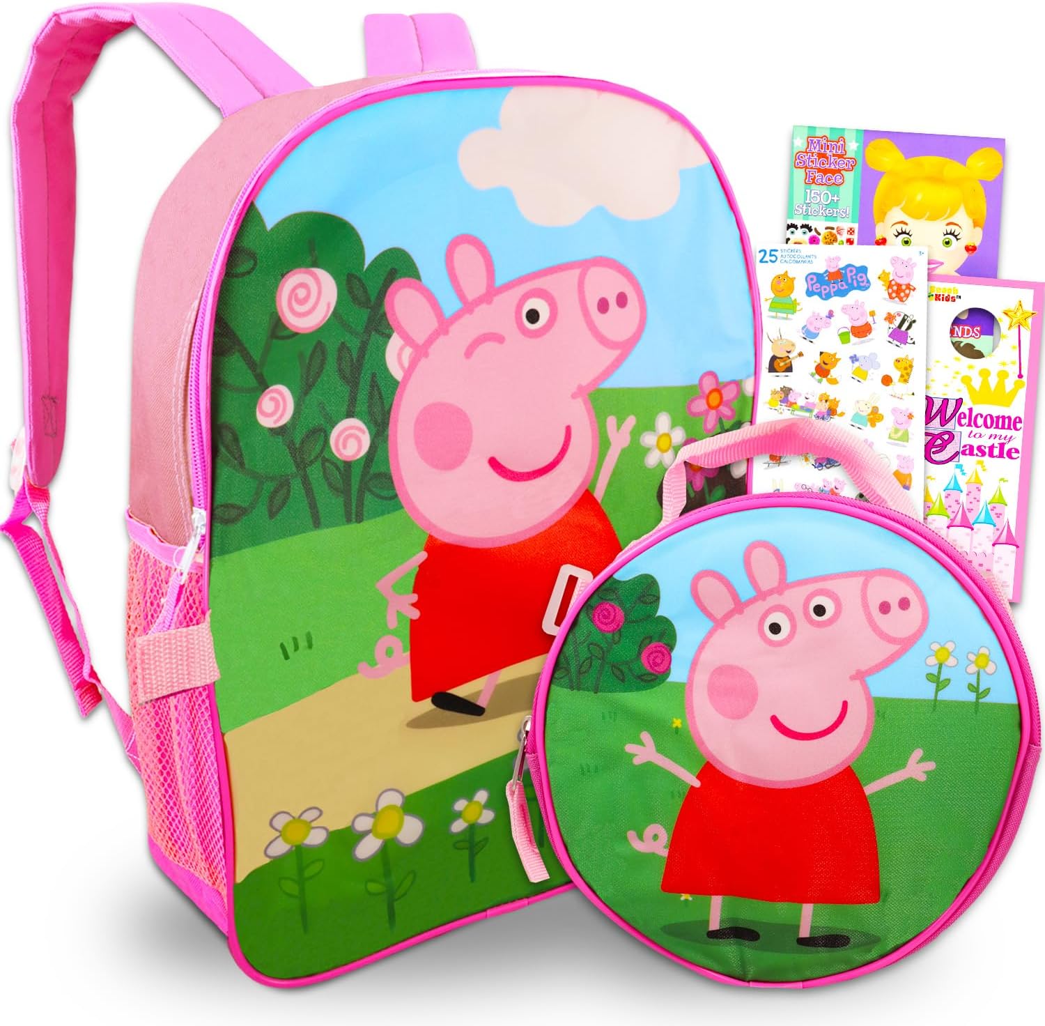 Peppa Pig Backpack and Lunch Box for Kids - 4 Pc Bundle with 16 Peppa Pig School Backpack Bag, Lunch Bag, and More (Peppa Pig School Supplies) - 1