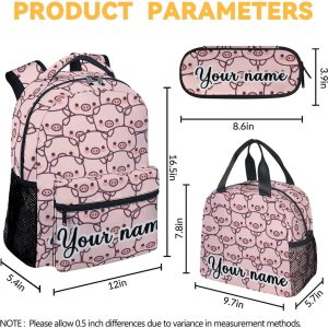 Personalized Pig Backpack with Lunch Box and Pencil Case, 16 Inch Cute Pig Bookbag Durable, Lightweight, Large Capacity, Funny Animal Backpack for School Girls Kids Women - 4