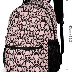 Pig Backpack for Kids Girls Boys School, 16 Inches Cute Pig Theme Bookbag, Adjustable, Lightweight, Large Capacity - 3