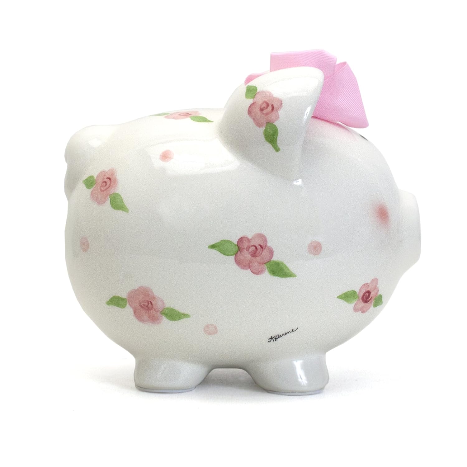 Child to Cherish Ceramic Piggy Bank for Girls, Posies and Polka Dots - 2