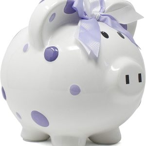 Child to Cherish Ceramic Polka Dot Piggy Bank for Girls, Purple - 1