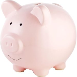 Pearhead Large Ceramic Piggy Bank, Ideal for Boys and Girls, Kids Money and Coin Bank, Perfect Baby Boy Nursery Décor, Great Gift and Newborn Keepsake, Light Pink - 1