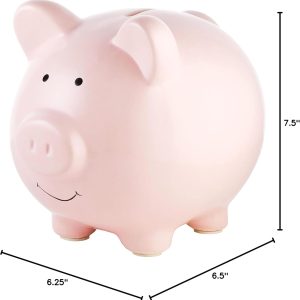 Pearhead Large Ceramic Piggy Bank, Ideal for Boys and Girls, Kids Money and Coin Bank, Perfect Baby Boy Nursery Décor, Great Gift and Newborn Keepsake, Light Pink - 11