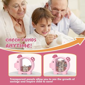 Wooden Piggy Bank for Kids Cute Money Bank for Boys and Girls Clear Wood Money Box Personalized Saving Money Jar, Creative Present for Children Birthday Christmas & Decor - 5