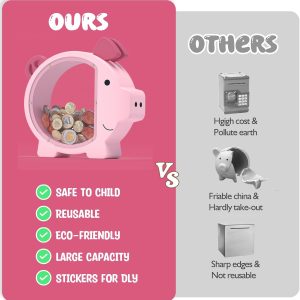 Wooden Piggy Bank for Kids Cute Money Bank for Boys and Girls Clear Wood Money Box Personalized Saving Money Jar, Creative Present for Children Birthday Christmas & Decor - 6
