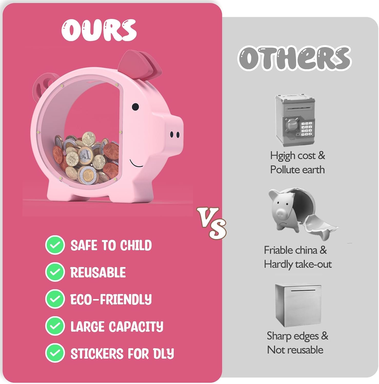 Wooden Piggy Bank for Kids Cute Money Bank for Boys and Girls Clear Wood Money Box Personalized Saving Money Jar, Creative Present for Children Birthday Christmas & Decor - 6