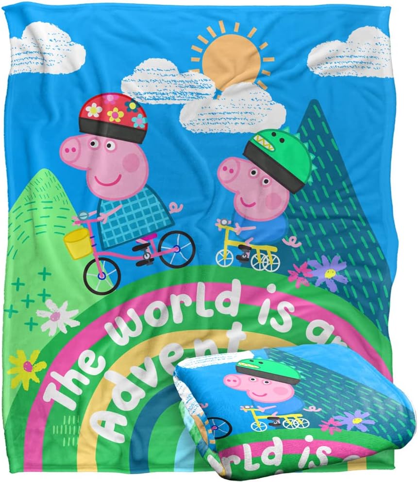 LOGOVISION Peppa Pig Kids Silky Touch Blanket, 50x60 World is an Adventure Peppa and George - 1