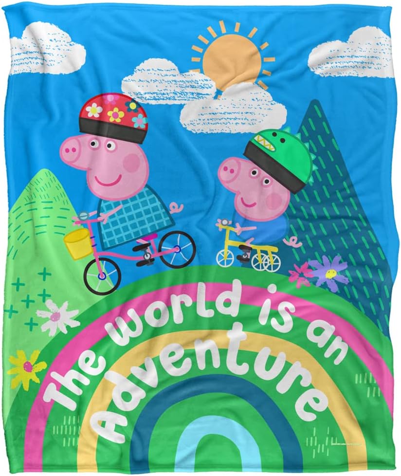 LOGOVISION Peppa Pig Kids Silky Touch Blanket, 50"x60" World is an Adventure Peppa and George - Image 2