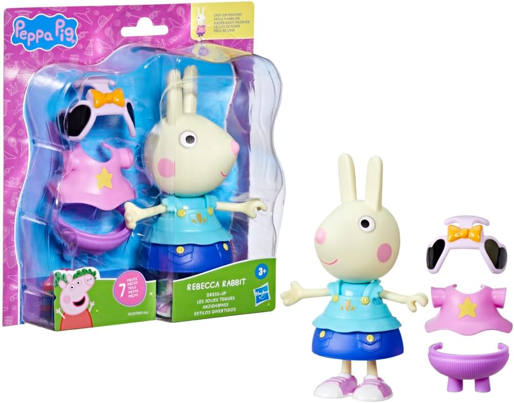 Peppa Pig Rebecca Rabbit Dress-Up Figure with 6 Easy-On Fashion Accessories, 6-Inch Doll, Preschool Toys for Girls and Boys 3 and Up - 1