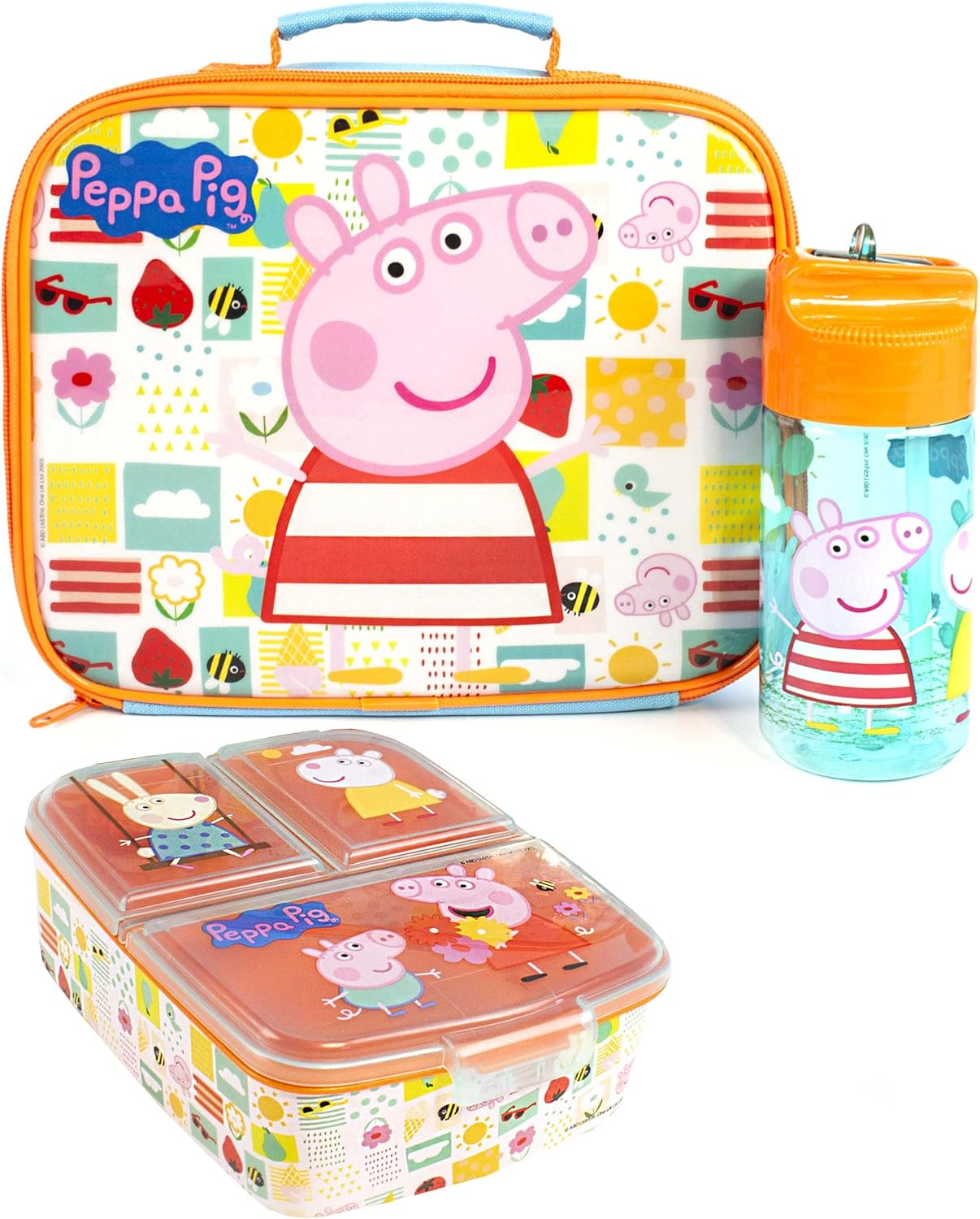 Peppa Pig Lunch Box Set for Kids - Adventure with George Pig, Rebecca Rabbit, Suzy Sheep - Carry Peppa's Adventure - 1