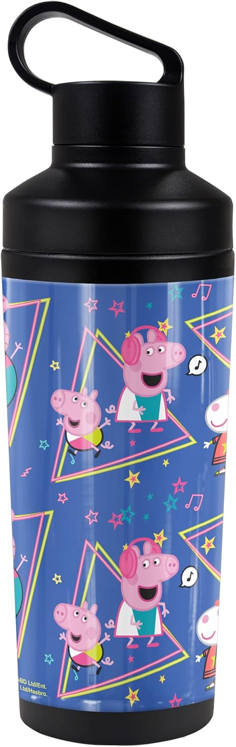 Peppa Pig OFFICIAL Dance Party 18 oz Insulated Water Bottle, Leak Resistant, Vacuum Insulated Stainless Steel with 2-in-1 Loop Cap - 1