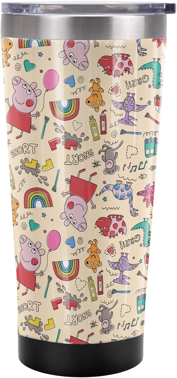 Peppa Pig OFFICIAL Peppa And Friends Pencil Pattern 20 oz Travel Tumbler, Stainless Steel, Vacuum Insulated with Leak Resistant Slide-Lock Lid - 1
