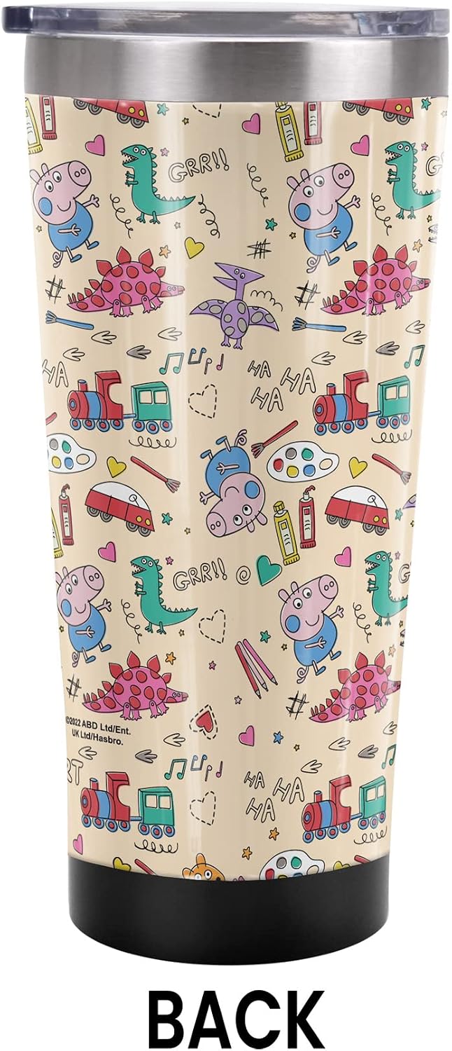 Peppa Pig OFFICIAL Peppa And Friends Pencil Pattern 20 oz Travel Tumbler, Stainless Steel, Vacuum Insulated with Leak Resistant Slide-Lock Lid - Image 3
