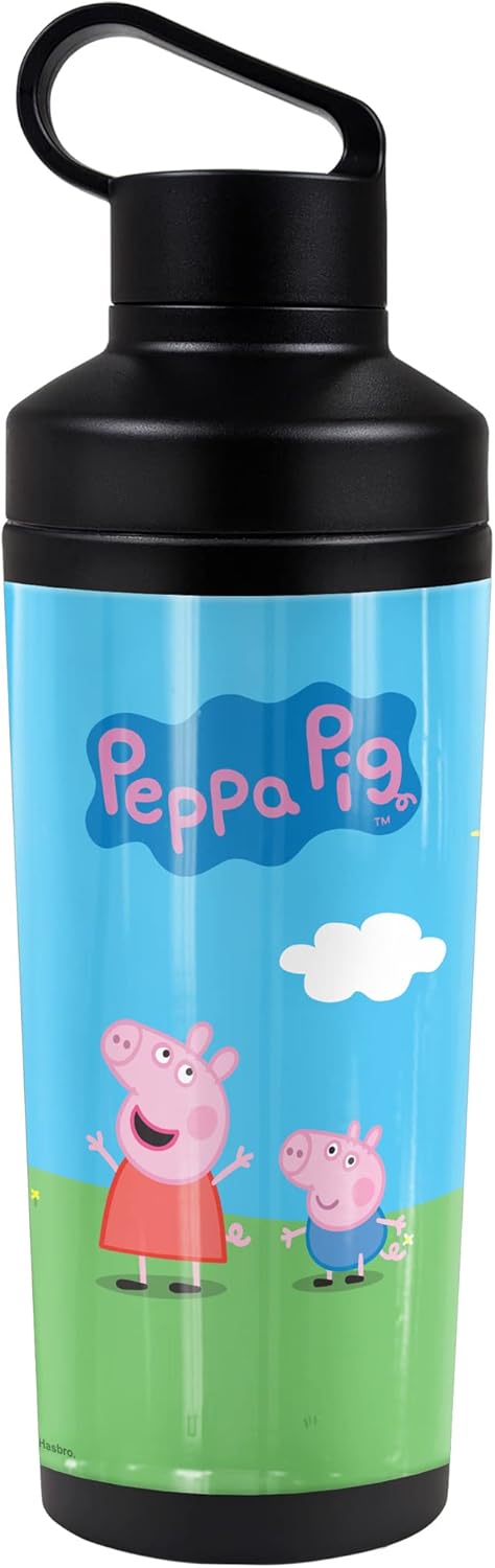 Peppa Pig OFFICIAL Peppa And George Sunny Day 18 oz Insulated Water Bottle, Leak Resistant, Vacuum Insulated Stainless Steel with 2-in-1 Loop Cap - 1