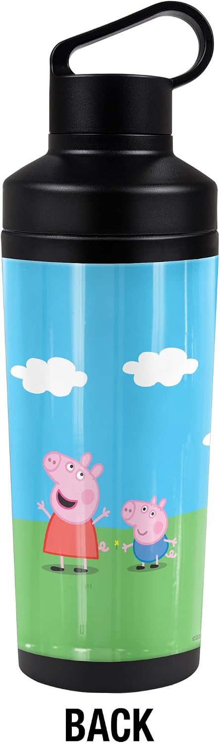 Peppa Pig OFFICIAL Peppa And George Sunny Day 18 oz Insulated Water Bottle, Leak Resistant, Vacuum Insulated Stainless Steel with 2-in-1 Loop Cap - Image 3