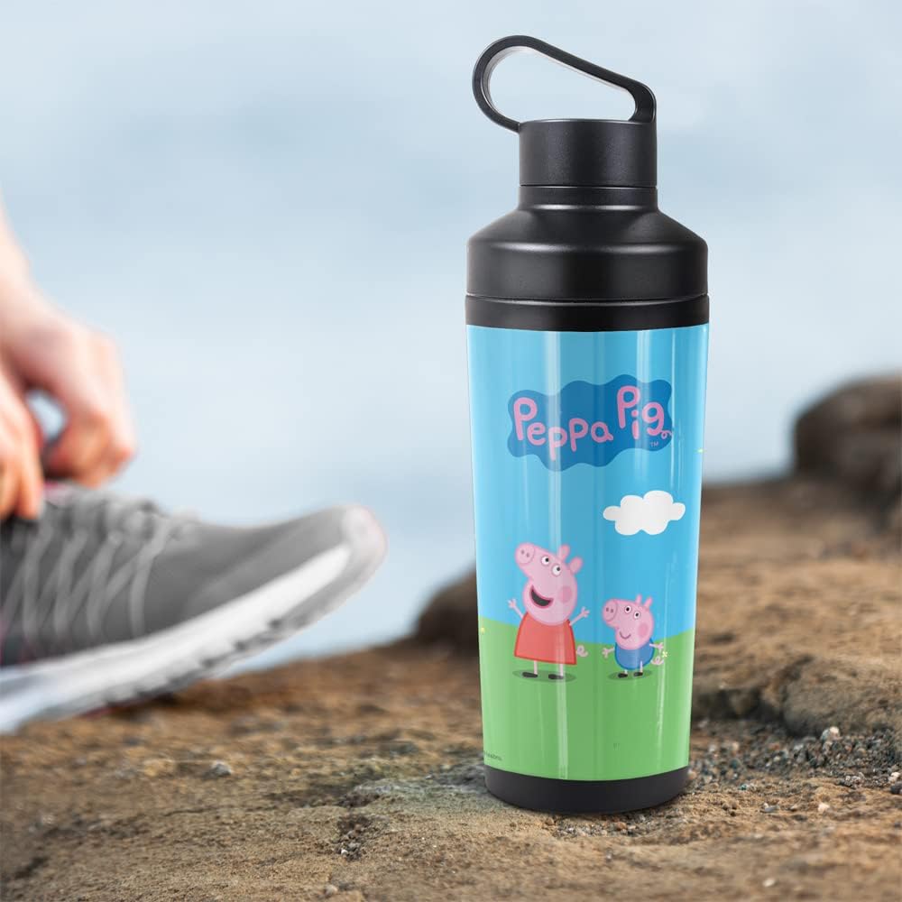 Peppa Pig OFFICIAL Peppa And George Sunny Day 18 oz Insulated Water Bottle, Leak Resistant, Vacuum Insulated Stainless Steel with 2-in-1 Loop Cap - Image 5