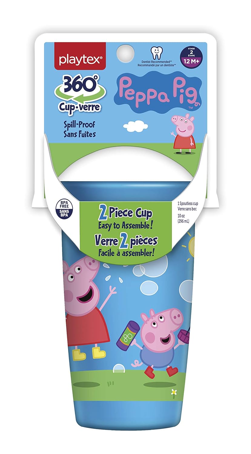 Playtex Sipsters Stage 2 360 Degree Peppa Pig Spill-Proof, Leak-Proof, Break-Proof Spoutless Cup for Girls, 10 Ounce - 2 Piece Cup with lid - 1
