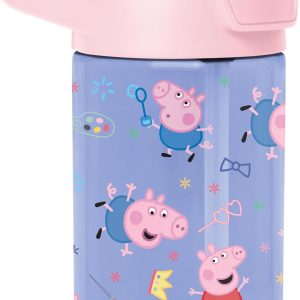 Simple Modern Peppa Pig Kids Tritan Plastic Summit Water Bottle - 12 oz BPA-Free Cup with Covered Leak Proof Straw Lid for Girls, Toddlers - Bubbles - 1