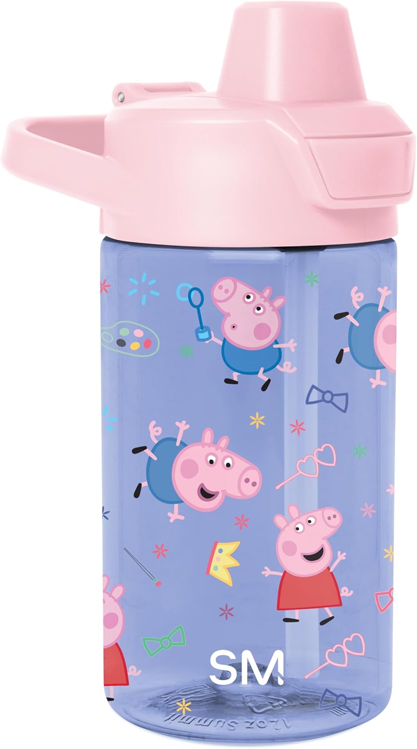 Simple Modern Peppa Pig Kids Tritan Plastic Summit Water Bottle - 12 oz BPA-Free Cup with Covered Leak Proof Straw Lid for Girls, Toddlers - Bubbles - 1