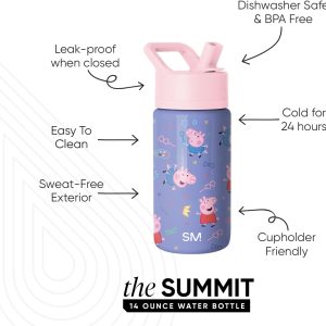 Alternative view of Simple Modern Peppa Pig Kids Water Bottle with Straw Lid | 14oz Insulated Stainless Steel Kids Tumbler & Spill Proof Toddler Cup for School, Girls, Boys | Summit | Peppa Pig Bubbles