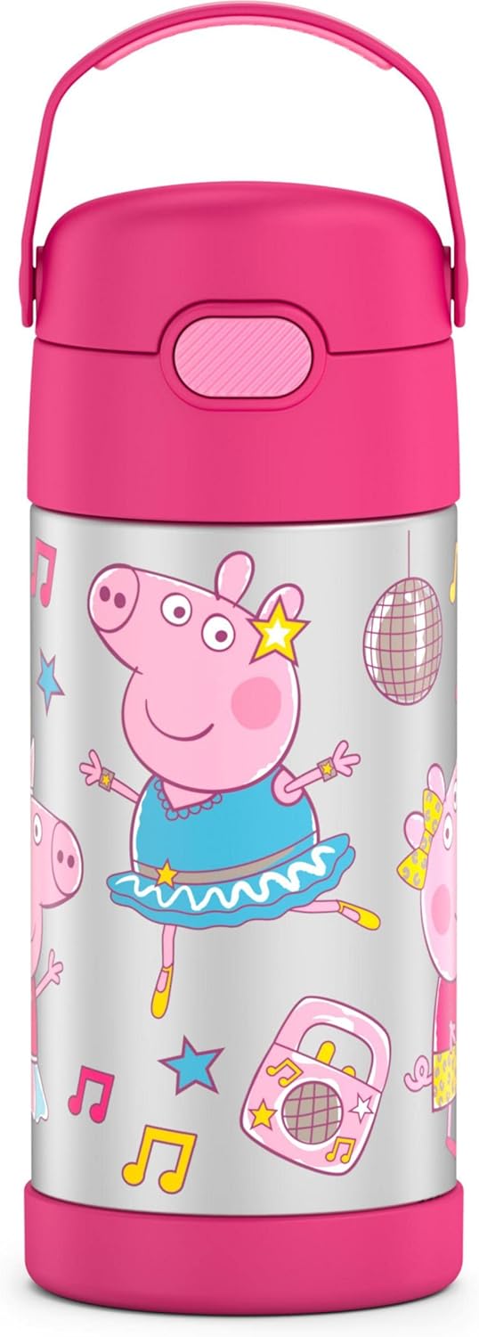 THERMOS FUNTAINER 12 Ounce Stainless Steel Vacuum Insulated Kids Straw Bottle, Peppa Pig | Thermos Replacement Straws - Image 3