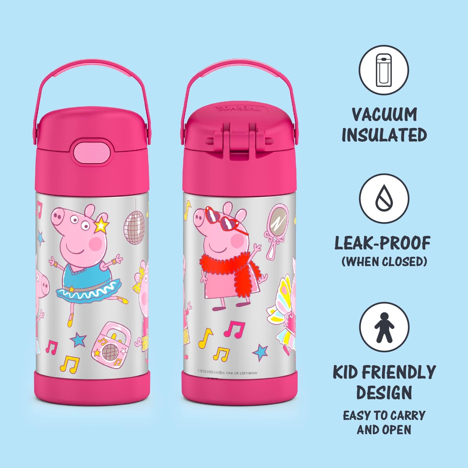 THERMOS FUNTAINER 12 Ounce Stainless Steel Vacuum Insulated Kids Straw Bottle, Peppa Pig | Thermos Replacement Straws - Image 4