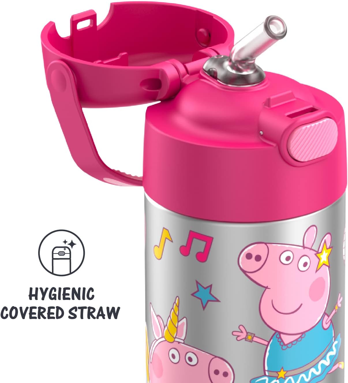 THERMOS FUNTAINER 12 Ounce Stainless Steel Vacuum Insulated Kids Straw Bottle, Peppa Pig | Thermos Replacement Straws - Image 5