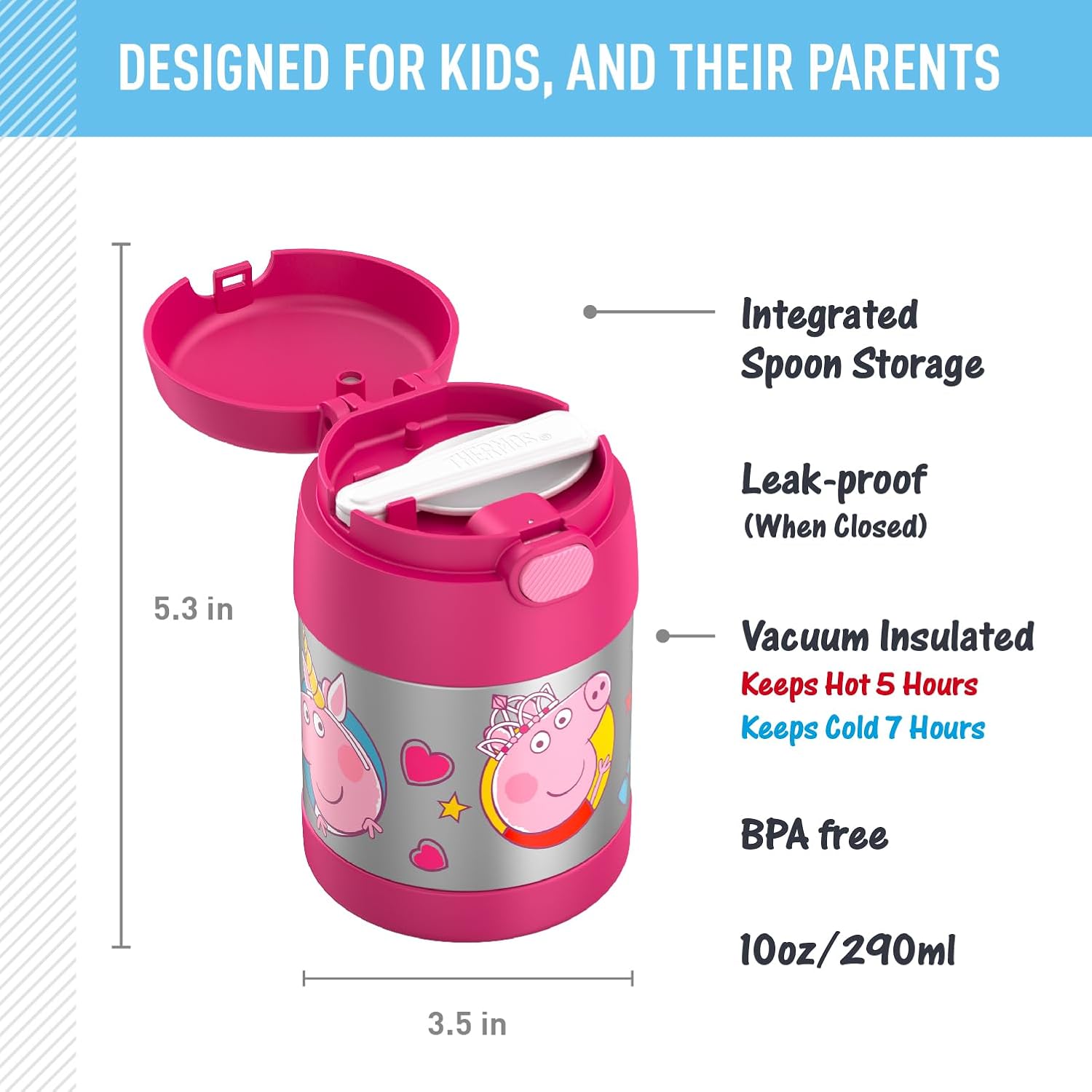 THERMOS FUNTAINER Insulated Food Jar, 10 Ounce, Kid Friendly Food Jar with Foldable Spoon, Peppa Pig - Image 3