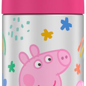 THERMOS FUNTAINER Water Bottle with Straw - 12 Ounce - Kids Stainless Steel Vacuum Insulated Water Bottle with Lid, Peppa Pig - 1